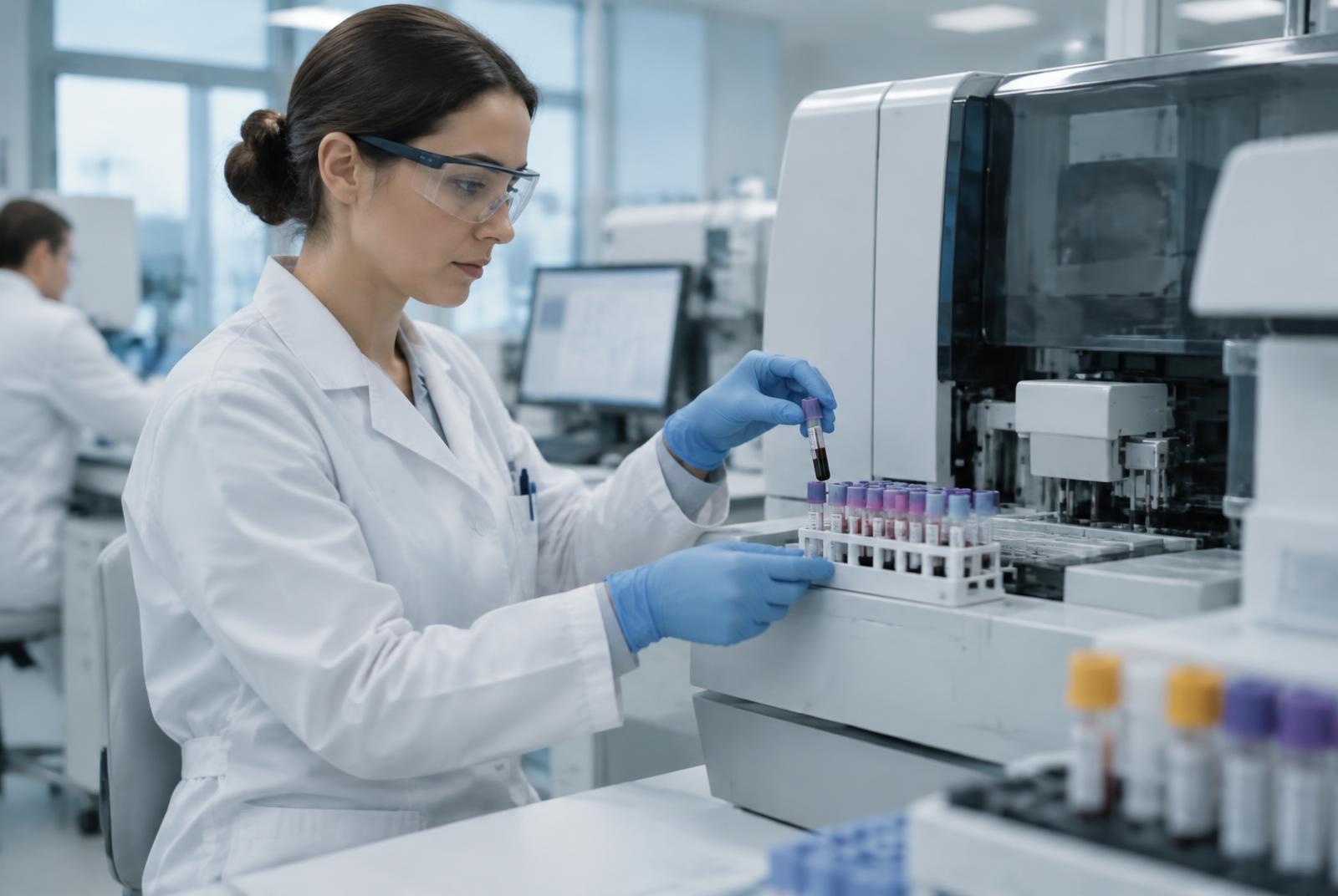 Biologa al lavoro in un laboratorio di analisi